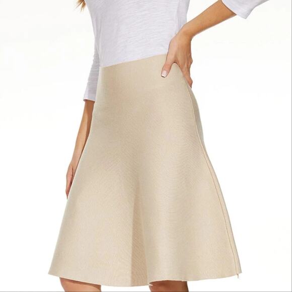 Mia Mod High Waisted Knee Length A-Line Skirt Cream Womens L Minimalist Feminine - Picture 2 of 7